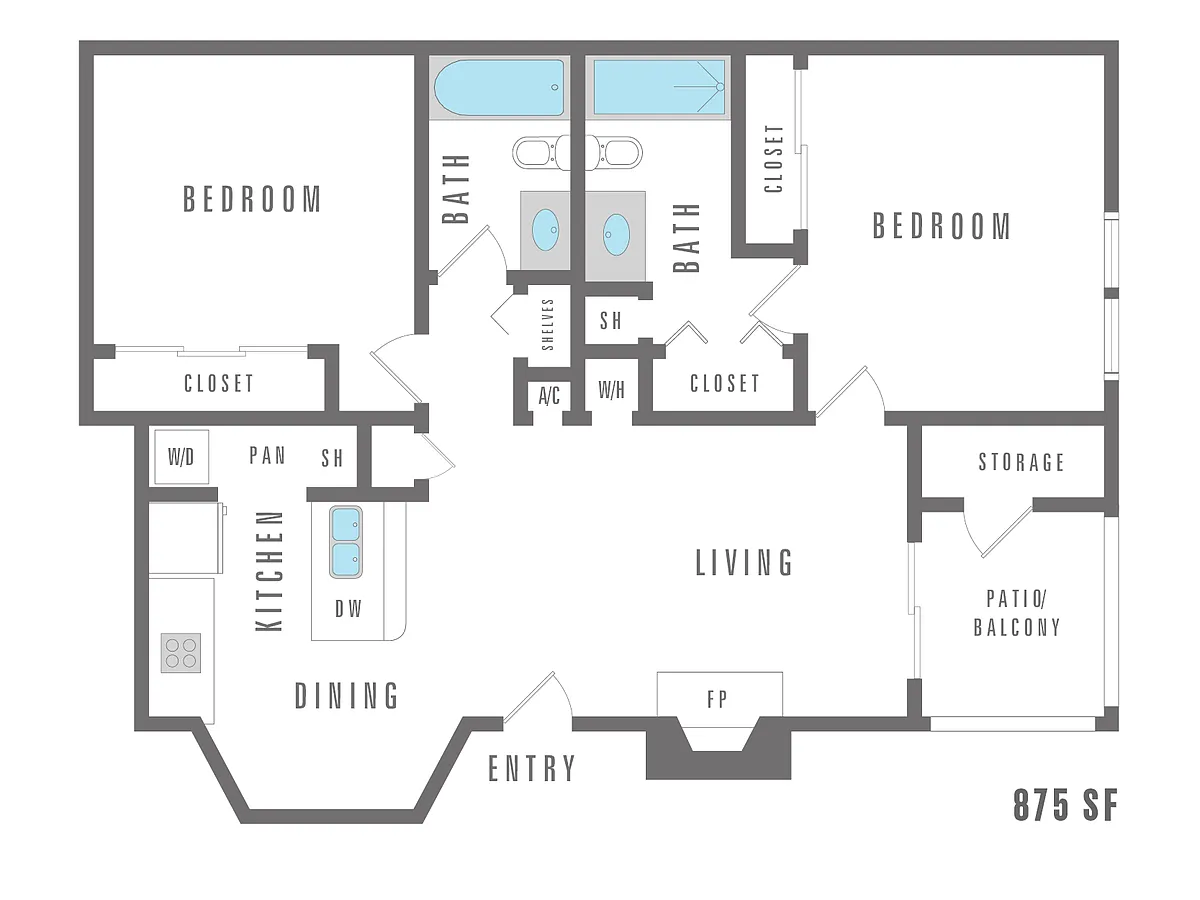 Floor plan 2 Bedroom 2 Bath
