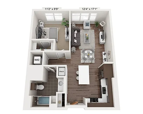 Floor plan One Bedroom A1C