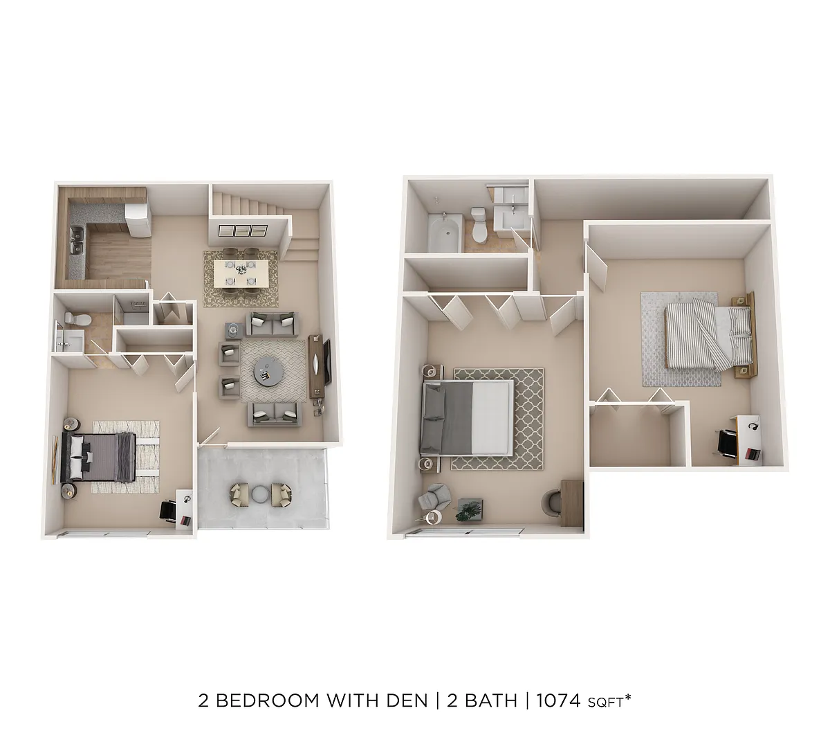 Floor plan 2 Bed 2 Bath - Den 1074sqft