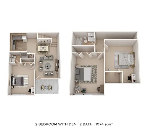 Floor plan 2 Bed 2 Bath - Den 1074sqft
