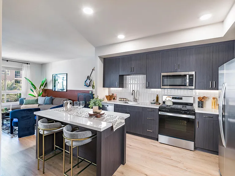 Our gourmet kitchens feature sleek quartz countertops, elegant tile backsplashes, and 42-inch custom cabinetry, offering both beauty and functionality. Elevate your culinary experiences in a space designed for chefs and food enthusiasts alike.