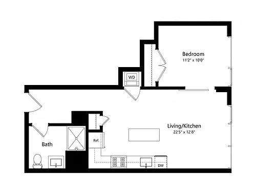 Floor plan 1 Bedroom - 1 Bath | Aj11