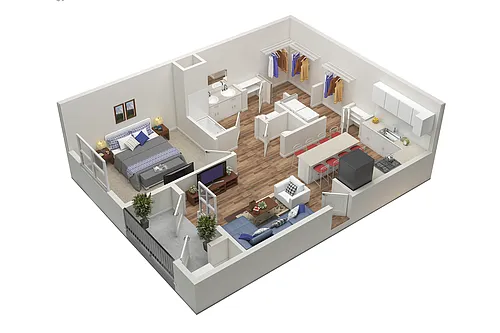 Floor plan 1 bed, 1 bath