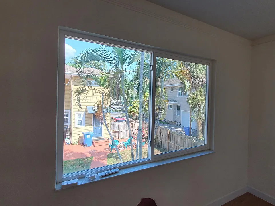 View from living room prior to blinds that are currently supplied