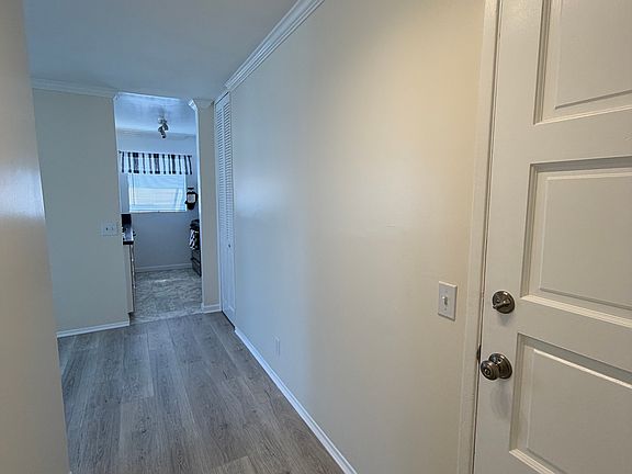 Hallway to living room and kitchen