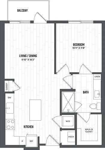 Floor plan 1 Bed/1 Bath-A3A