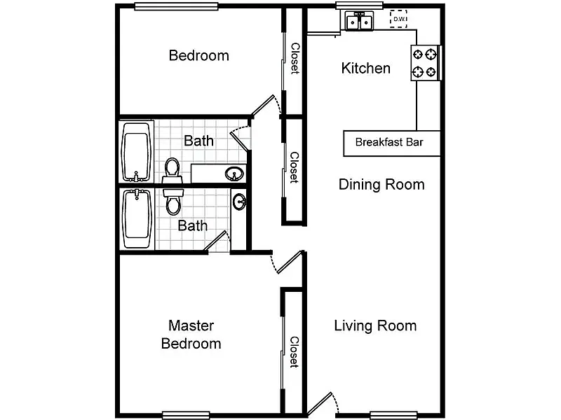 Floor plan 2 Bedroom 2 Bathroom (Northside)