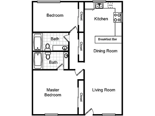 Floor plan 2 Bedroom 2 Bathroom (Northside)