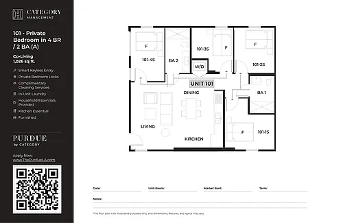 Floor plan 101 - Private Bedroom in 4BR / 2BA (A)