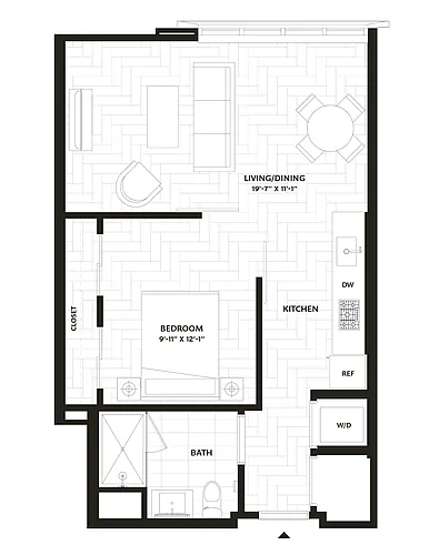 Floor plan 1 Bed/1 Bath-A6
