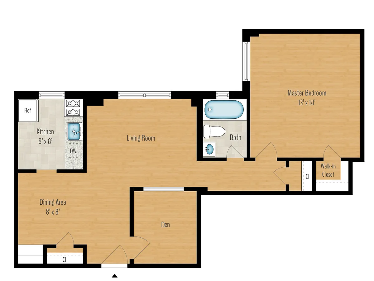 Floor plan 1 Bedroom + Den