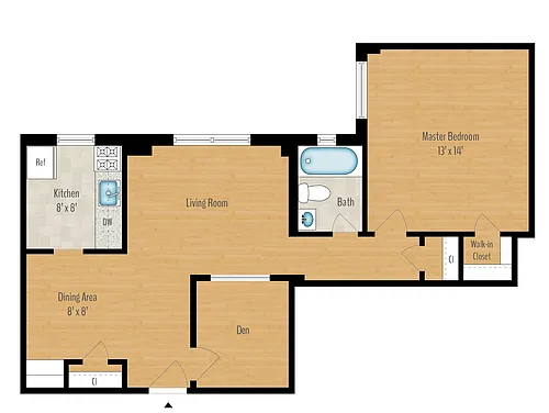 Floor plan 1 Bedroom + Den