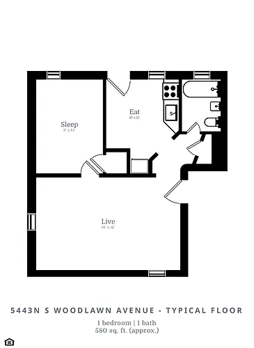 Floor plan 1 Bed |1 Bath (B3)