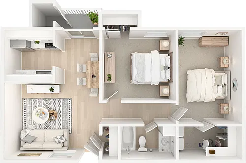 Floor plan 2BD, 1BTH CR