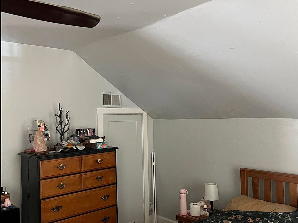 Bedroom fits queen bed. Storage area to the right of dresser (large...goes way back.) Also has a closet.