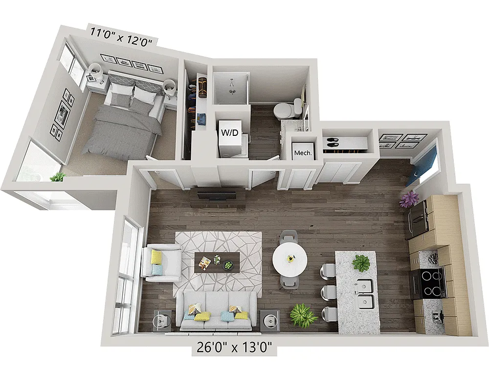 Floor plan One Bedroom A1N