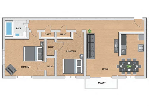 Floor plan 2 Bedroom 1 Bath Floor Plan