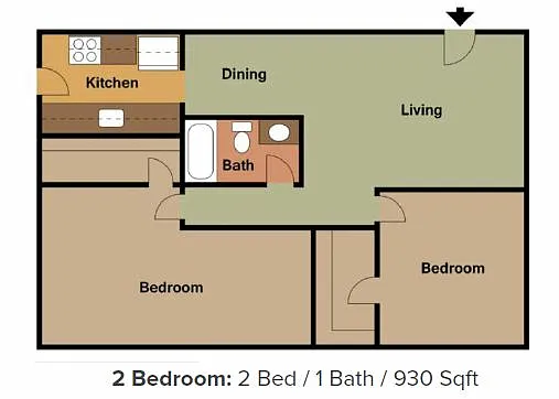 Floor plan 2 Bed 1 Bath