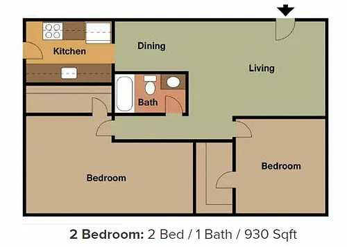 Floor plan 2 Bed 1 Bath
