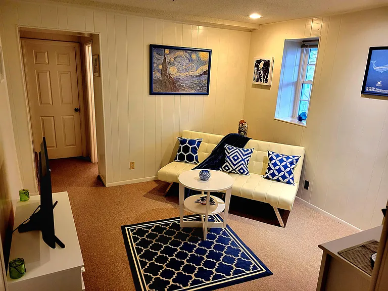 Den outside bedroom and bath