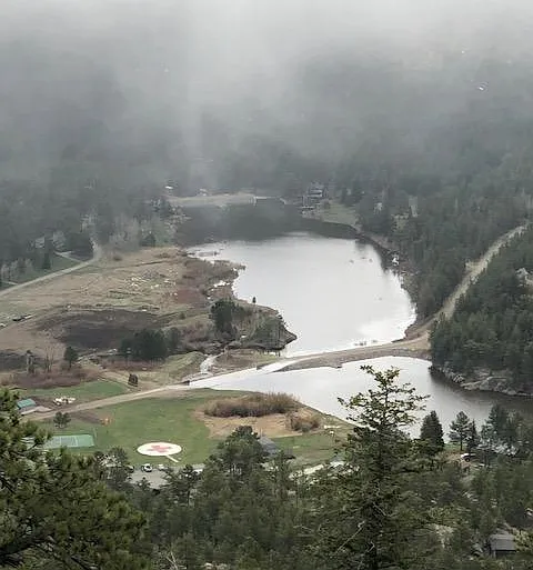 Rainy day partial view of lakes.