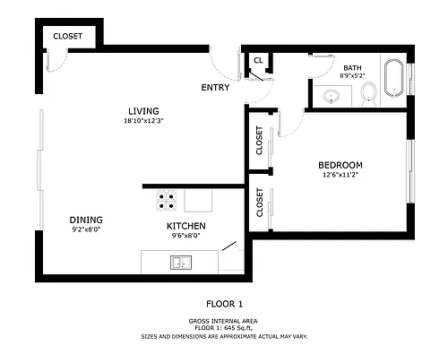 Floor plan 1 Bed 1 Bath