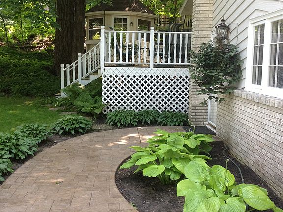 Stamped, concrete walk 