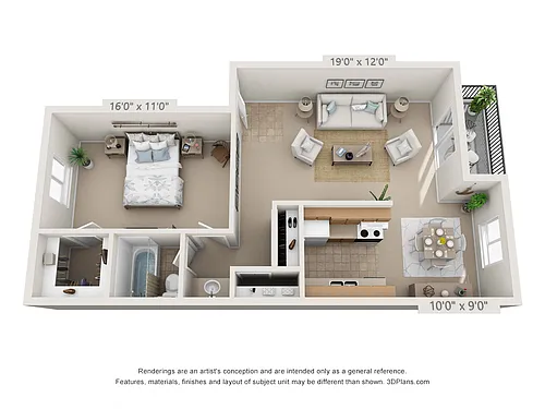 Floor plan 1 Bedroom, 1 Bath A