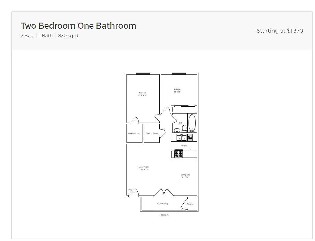 Floor plan Two Bedroom One Bath