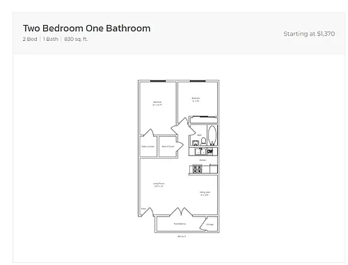 Floor plan Two Bedroom One Bath
