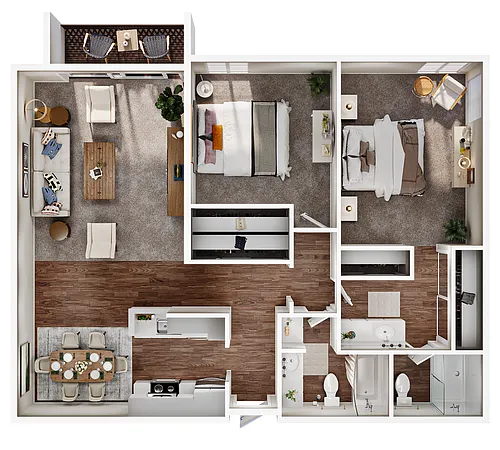 Floor plan 2 Bed, 2 Bath
