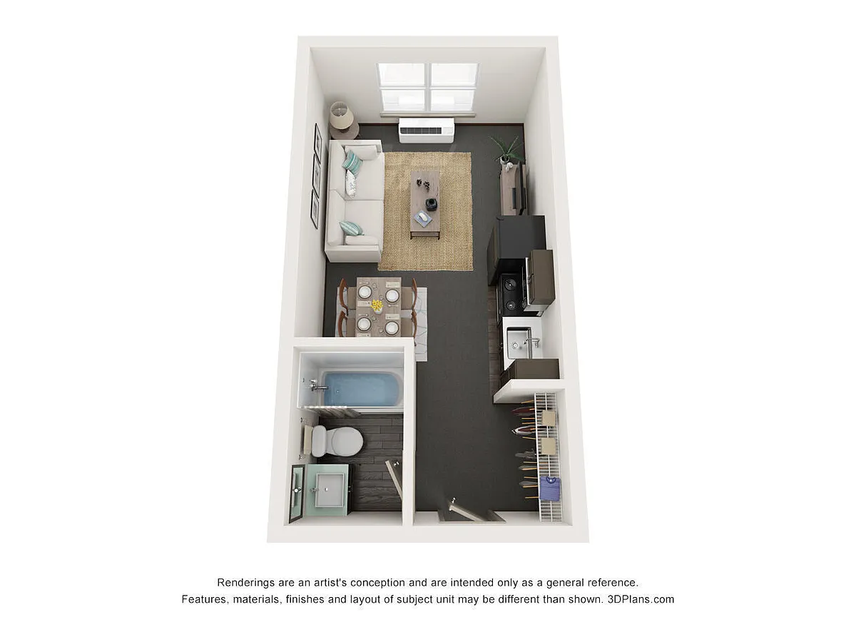 Floor plan 0BD, 1BTH F23