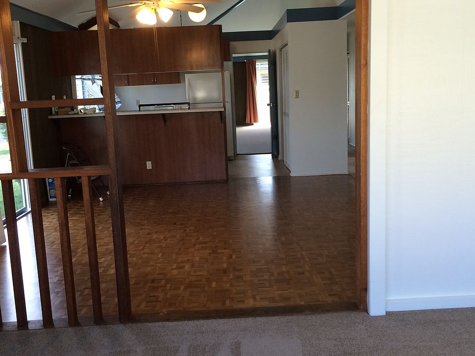 Teak flooring in dining room