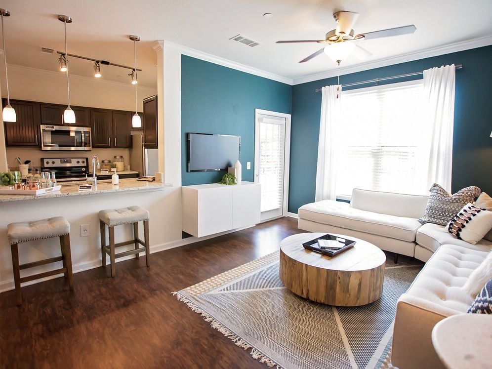 Kitchen, living, and dining areas