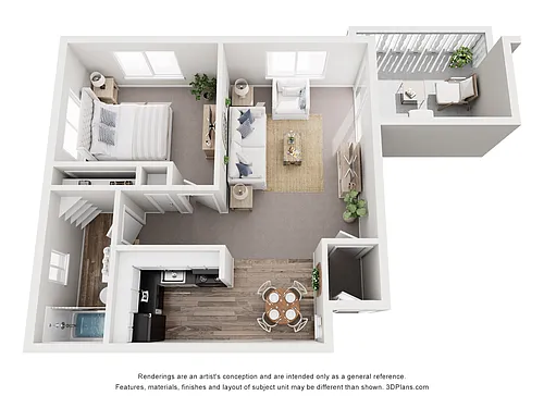 Floor plan 1 Bedroom, 1 Bath - Balcony