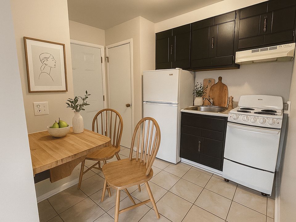 AI-generated kitchen/dining set-up.