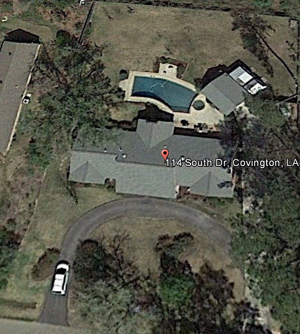 Overhead look at house/pool/