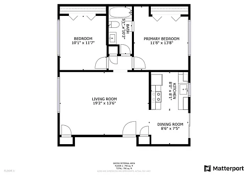Floor plan 2 Bed 1 Bath