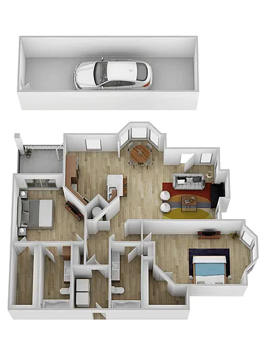 Floor plan 2 Bed, 2 Bath G with Garage