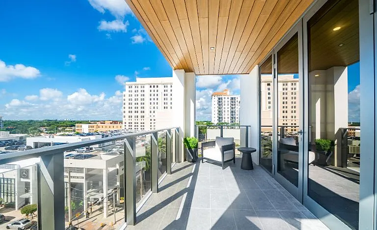 Sky Residence D balcony, offering elegant views from the living room perspective.