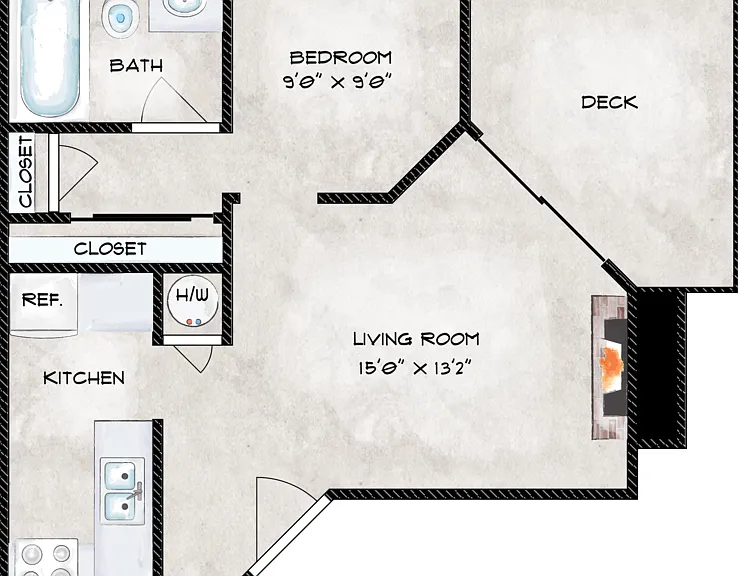 Jr One Bedroom One Bath Floorplan Diagram