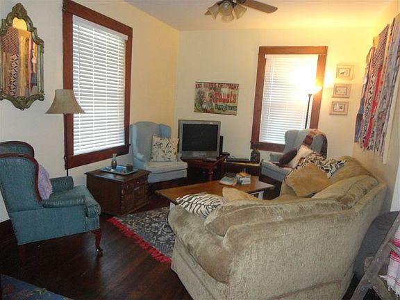 Spacious living room with high ceilings