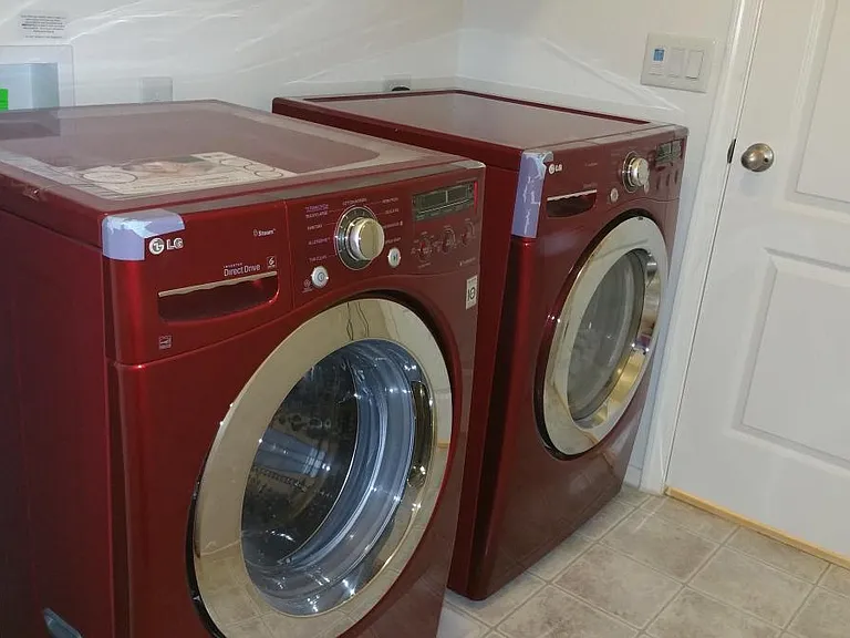 Red newest front load energy efficient washer and dryer