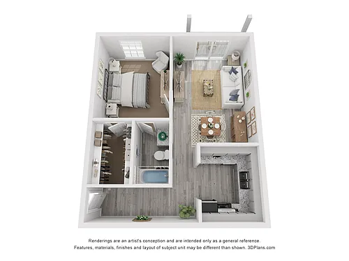 Floor plan 1x1E Luxury Rehab 725 sq ft