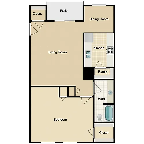 Floor plan 1 Bed 1 Bath Remodel