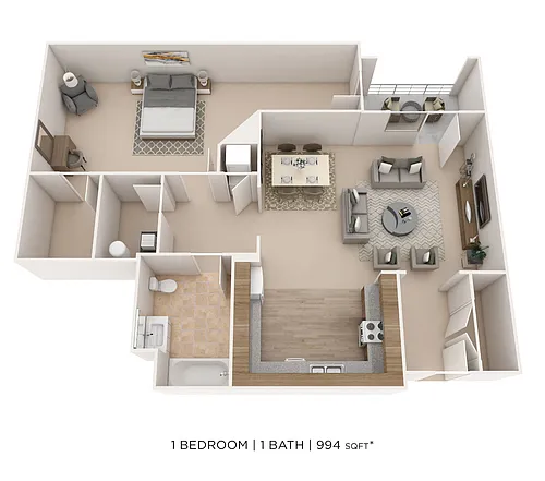 Floor plan One Bedroom- 994 sqft