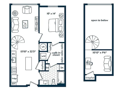 Floor plan One Bedroom One Bath Loft (722 SF)