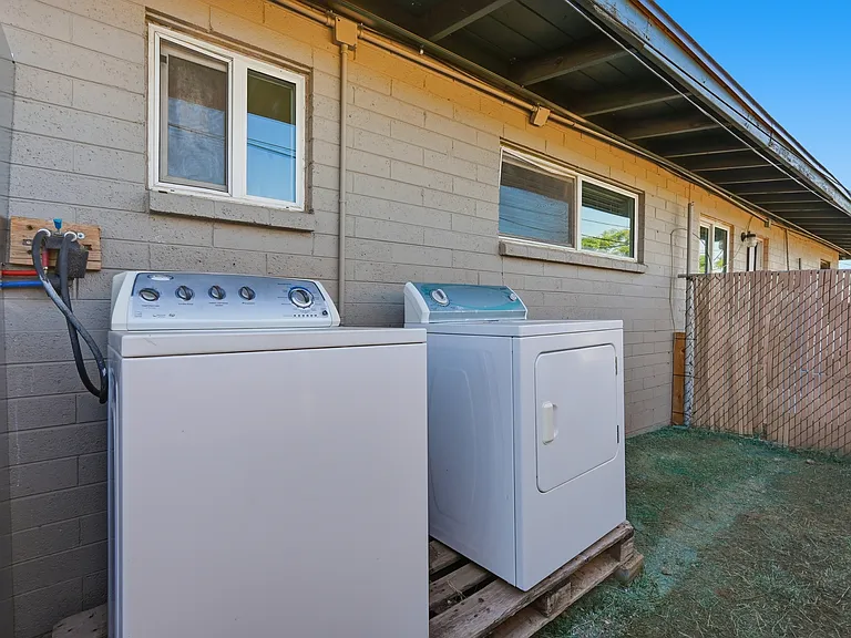 Large private backyard with washer and dryer hookups. You can bring your own set or rent from us.