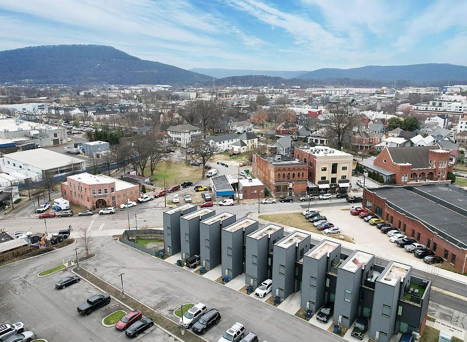 Aerial view of the back of the building