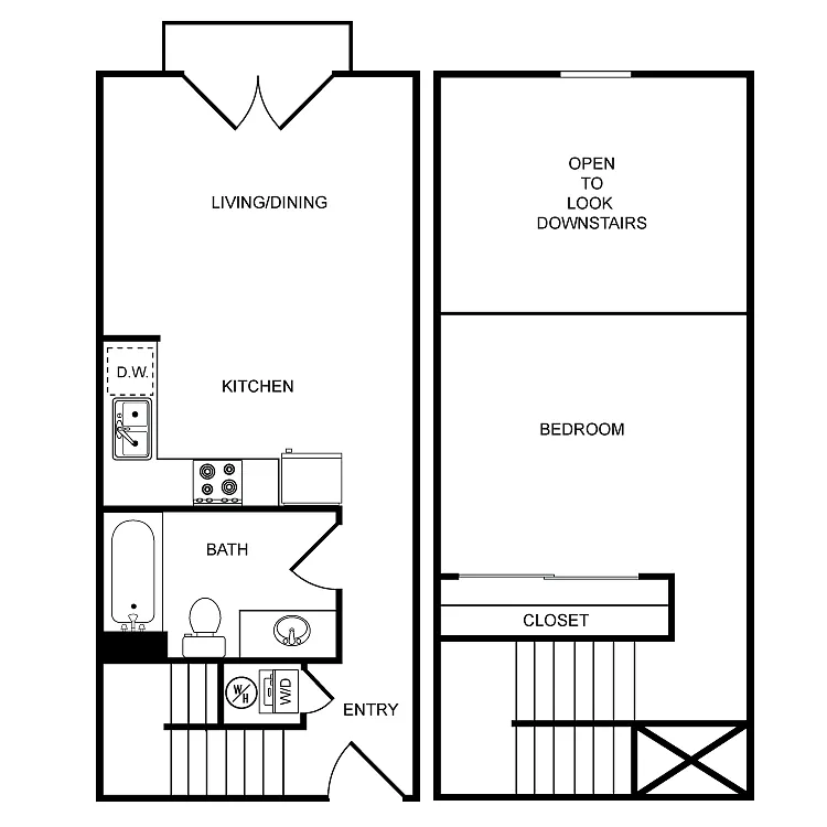 Floor plan Clearwater 1 Bed 1 Bath Townhome